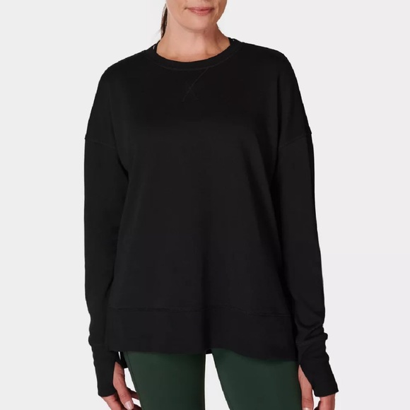 Sweaty Betty Tops - Sweaty Betty Black Organic Cotton After Class Longline Sweatshirt Size XL